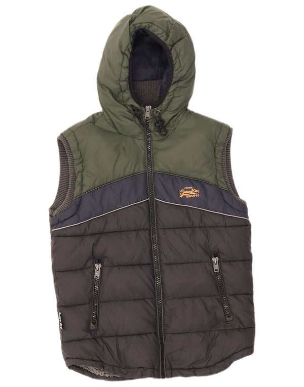 Superdry Hombre Chaleco Acolchado Con Capucha UK 38 Medium Negro Colorblock Nylon