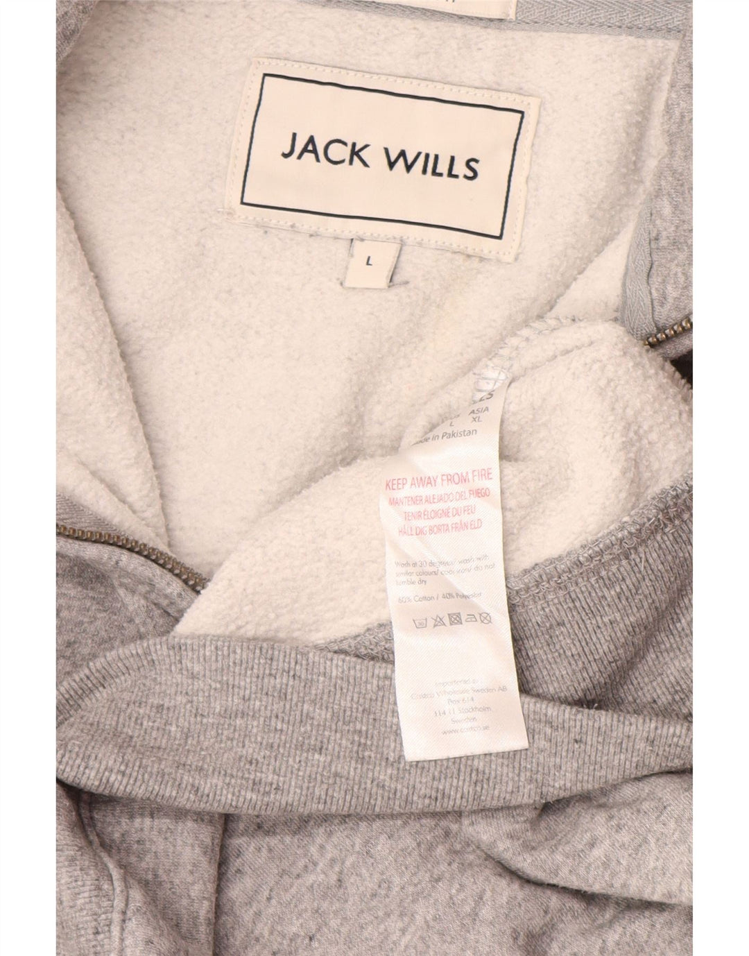 JACK WILLS Sudadera con cuello y cremallera para hombre Jersey de algodón moteado gris grande
