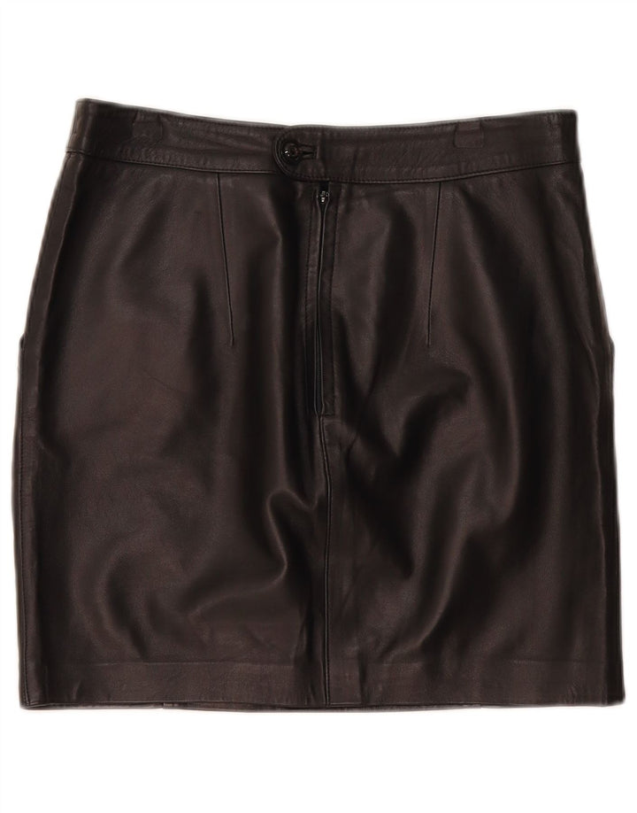 Vintage mujer mini falda de cuero W30 medio negro