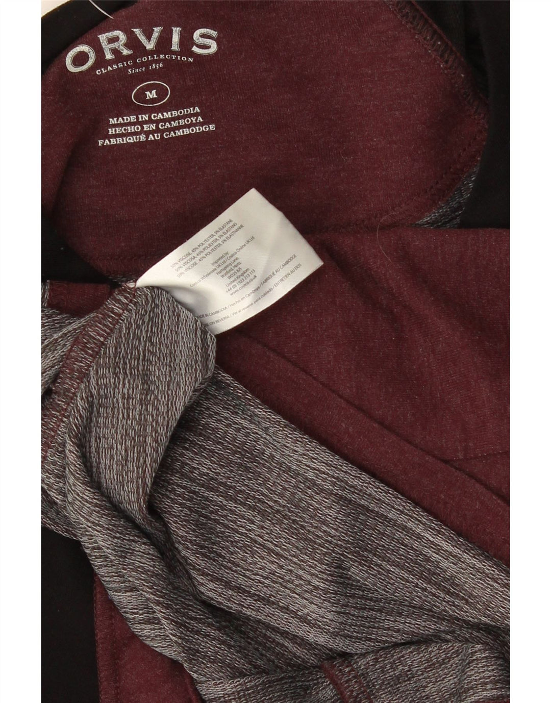ORVIS Hombre Top Manga Larga Viscosa Color Block Burdeos Medio