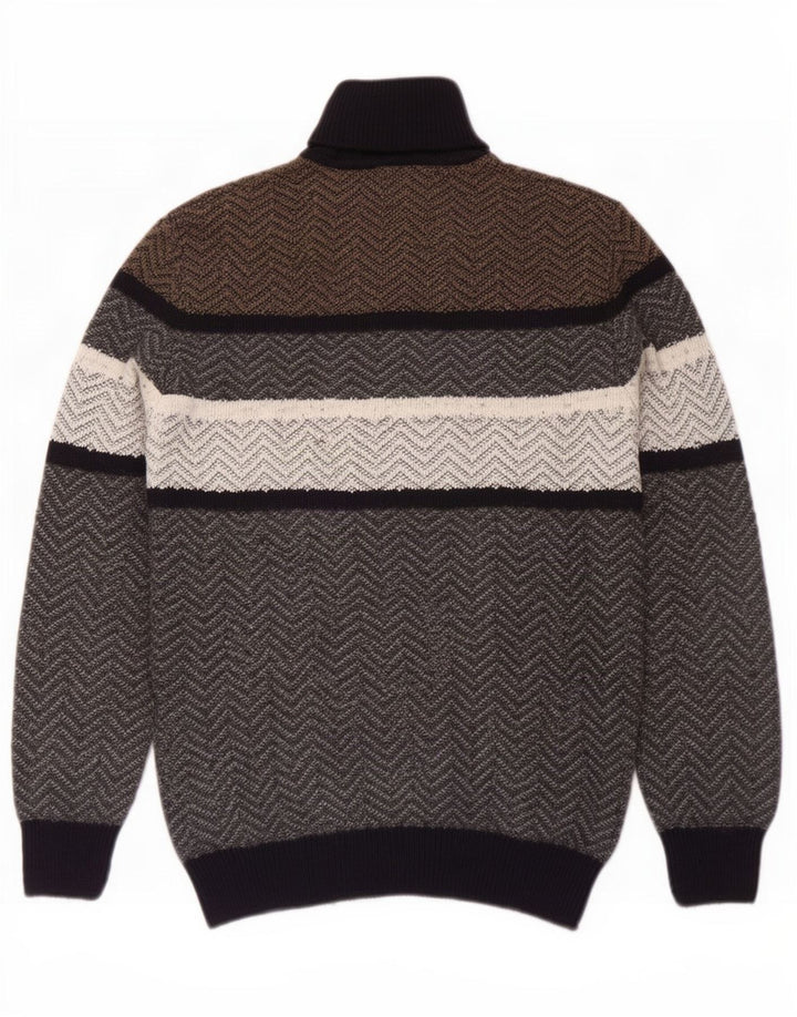 Vintage hombres rollo cuello jersey suéter grande gris Chevron lana