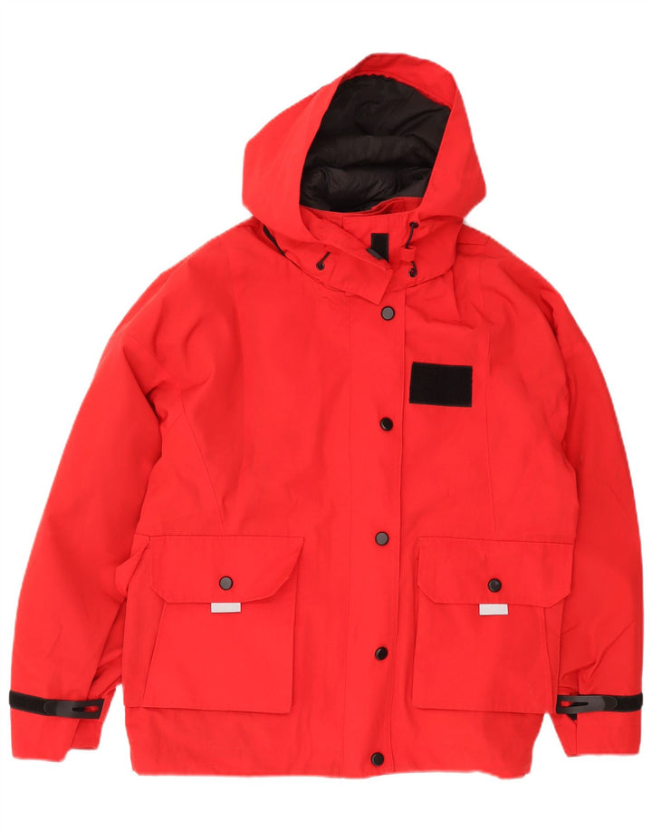 Zara Mujer Chaqueta Acolchada Extragrande Con Capucha UK 10 Small Poliéster Rojo