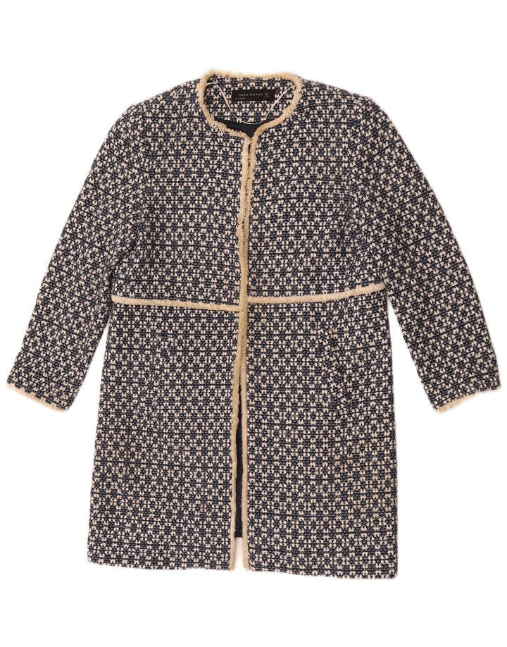 Zara Abrigo abierto para mujer UK 40 Algodón geométrico azul marino mediano