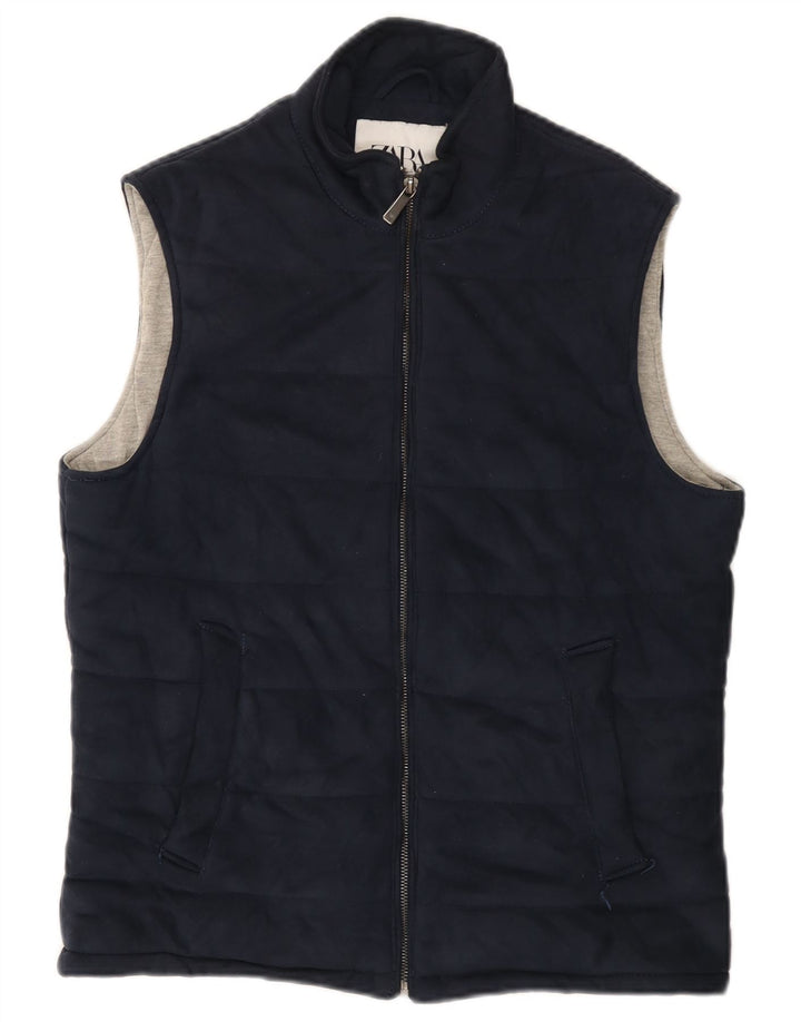 ZARA Hombre Chaleco Acolchado ES 38 Medio Azul Marino Poliéster