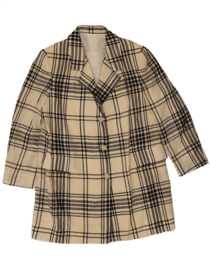 Vintage mujer 3 botones Blazer chaqueta Reino Unido 12 cheque beige medio