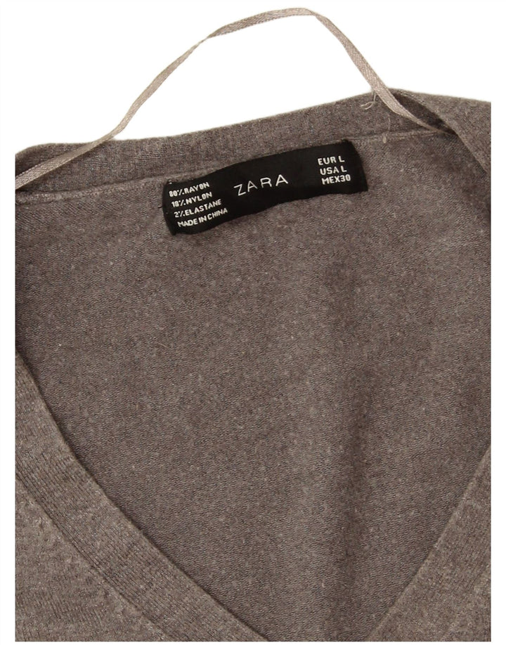 Zara - Jersey con cuello en V para mujer, talla 40, talla grande, rayón gris