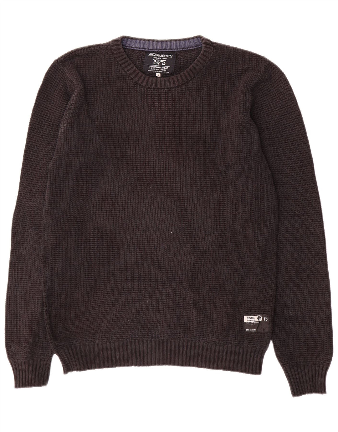 Jack & Jones Jersey con cuello redondo para hombre, talla pequeña, algodón negro