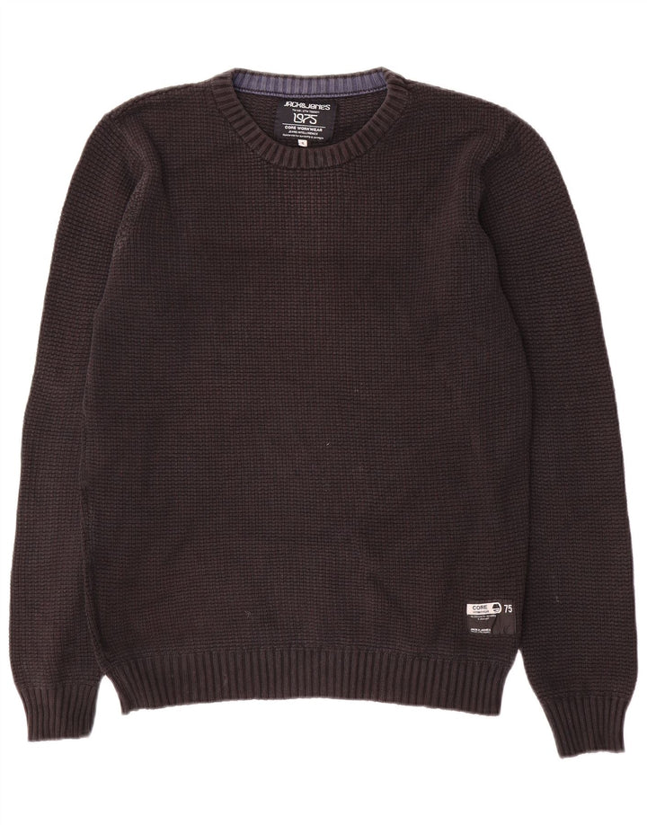 Jack & Jones Jersey con cuello redondo para hombre, talla pequeña, algodón negro