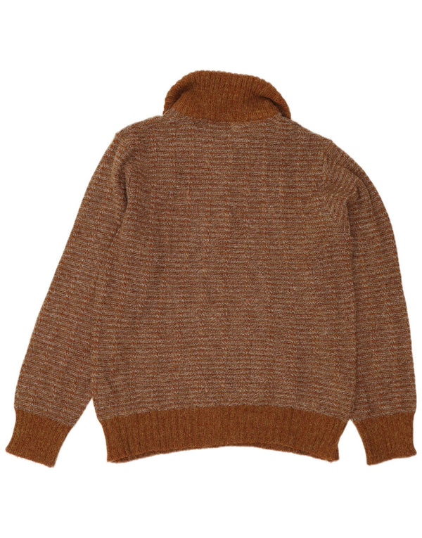 VINTAGE Jersey de cuello polo para hombre IT 50 Acrílico a rayas marrón medio