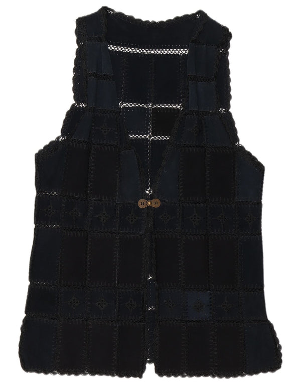 Vintage mujer ante Gilet Reino Unido 16 grande azul marino patchwork