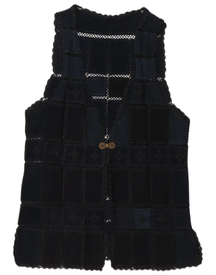 Vintage mujer ante Gilet Reino Unido 16 grande azul marino patchwork