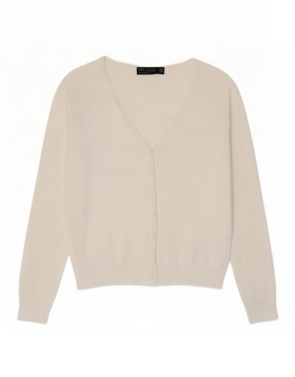 Zara Mujer Cárdigan Suéter UK 12 Medio Algodón Blanco