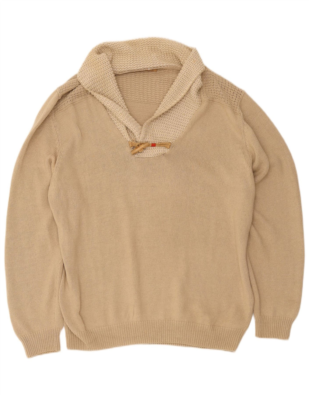 Massimo Dutti Jersey Hombre con Cuello Chal 2XL Algodón Beige