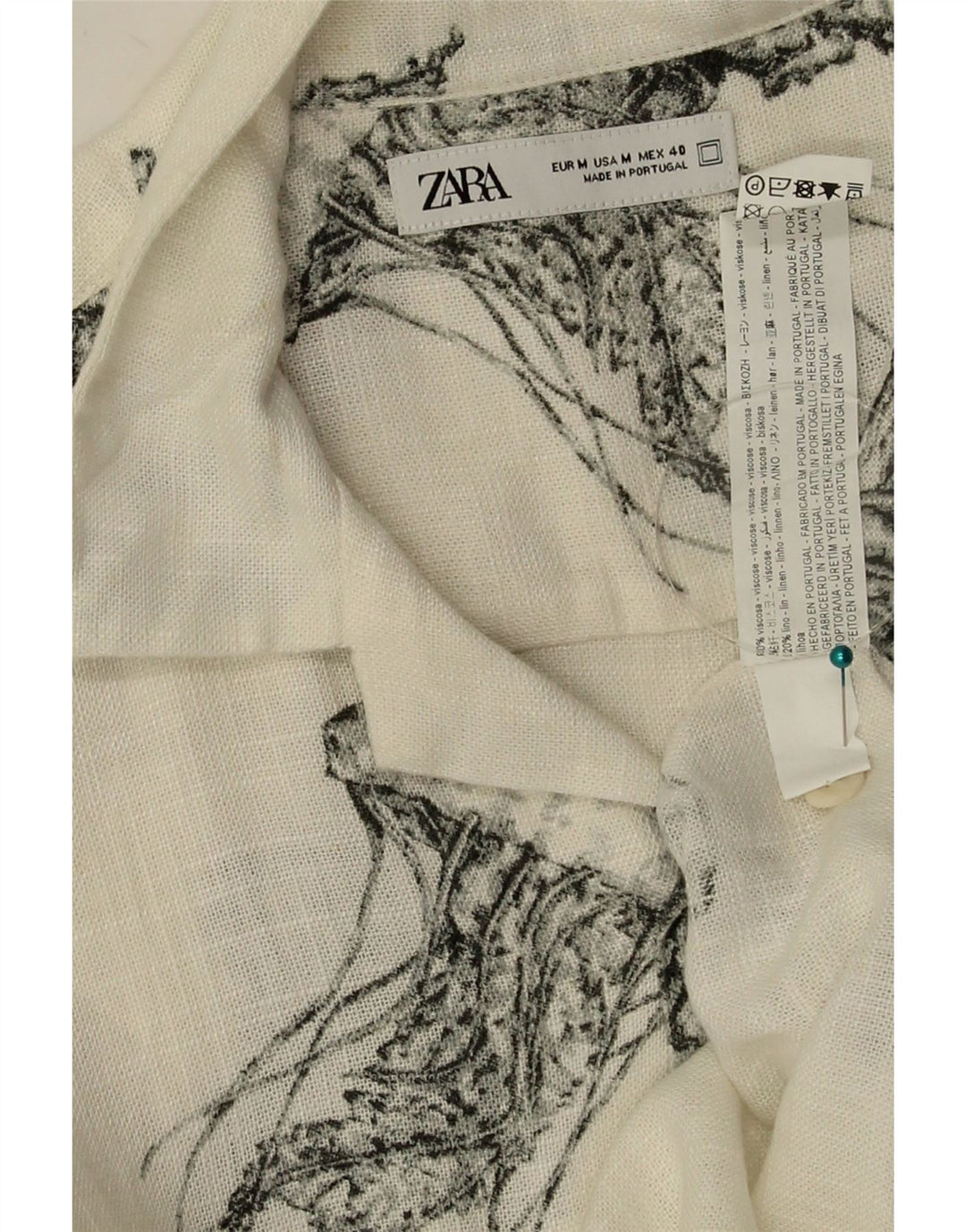 Zara Hombre Camisa Manga Corta Estampado Abstracto Viscosa Blanca Mediana