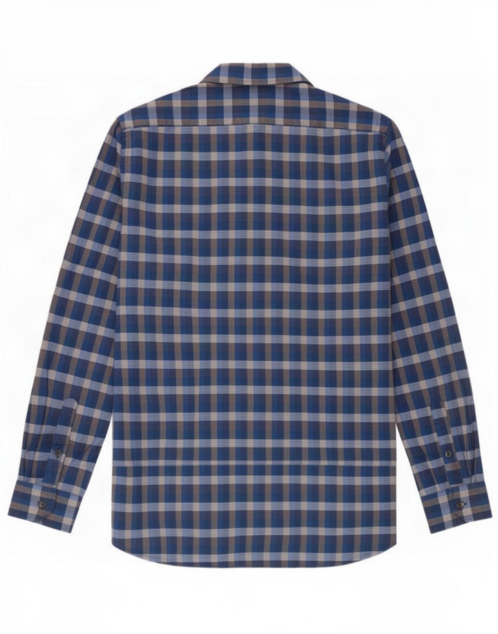 Camisa Lacoste para hombre de corte clásico, talla 40, algodón a cuadros azul mediano