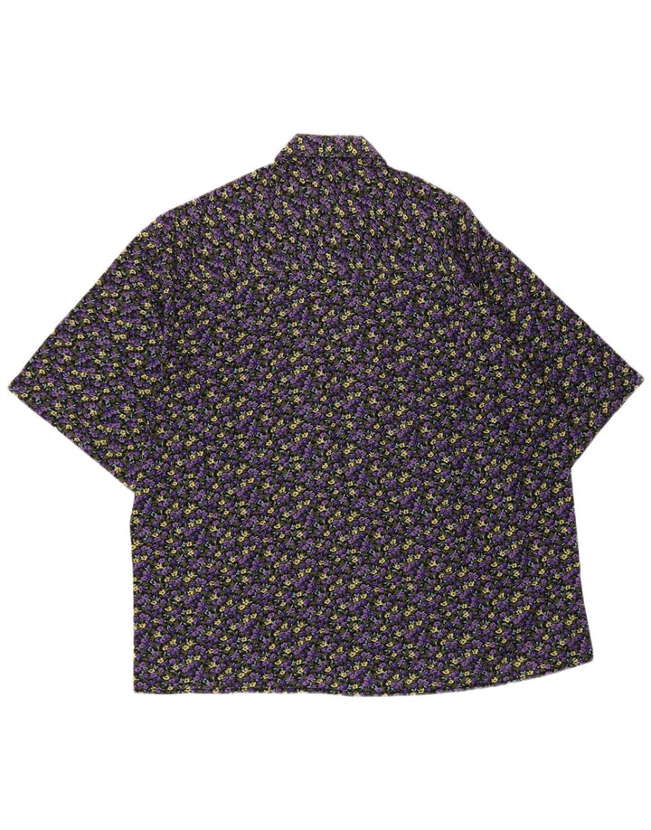 Vintage hombres camisa de manga corta medio púrpura floral