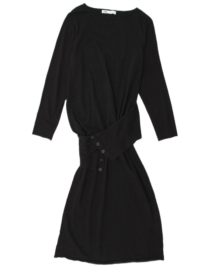 ZARA Vestido estilo jersey de manga larga para mujer UK 40 Small Negro