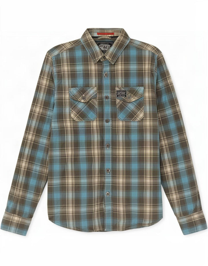 Camisa Superdry Hombre De Algodón A Cuadros Azul Medio
