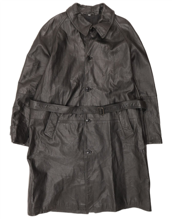 VINTAGE Abrigo de cuero para hombre IT 52 XL Cuero negro