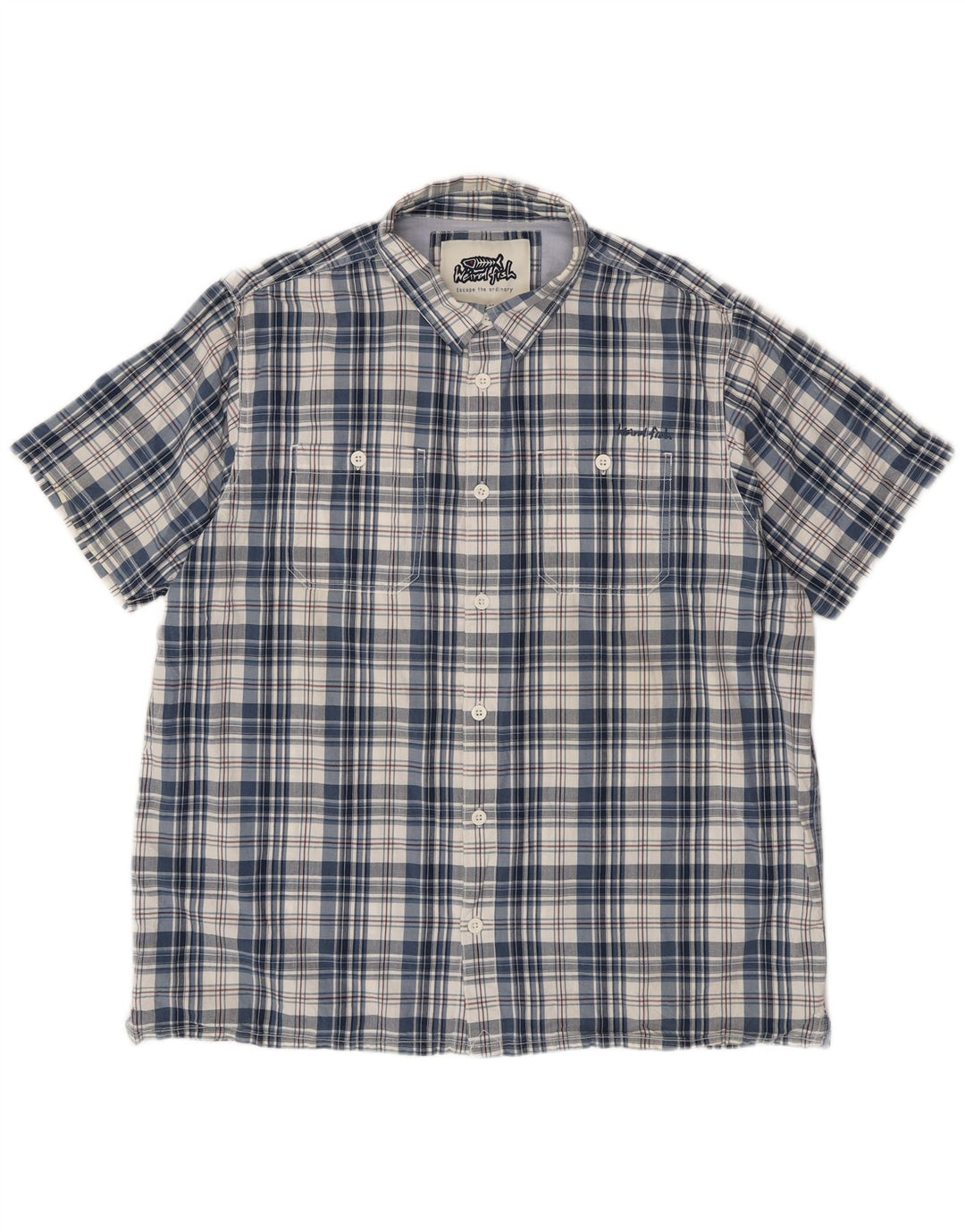 WEIRD FISH Camisa de manga corta para hombre 2XL Algodón a cuadros azul