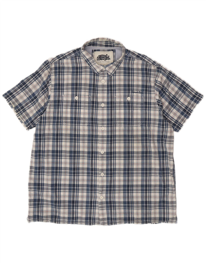 WEIRD FISH Camisa de manga corta para hombre 2XL Algodón a cuadros azul