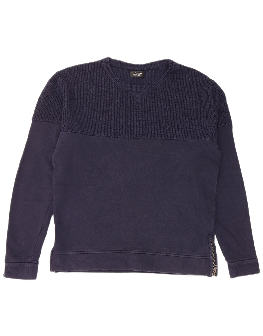 Zara Hombre Sudadera Jumper Large Azul Marino Algodón