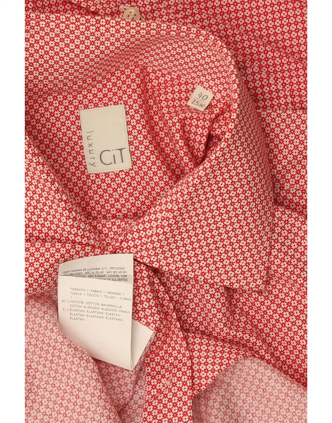 Camisa vintage para hombre talla 40 15 3/4 algodón geométrico rojo medio