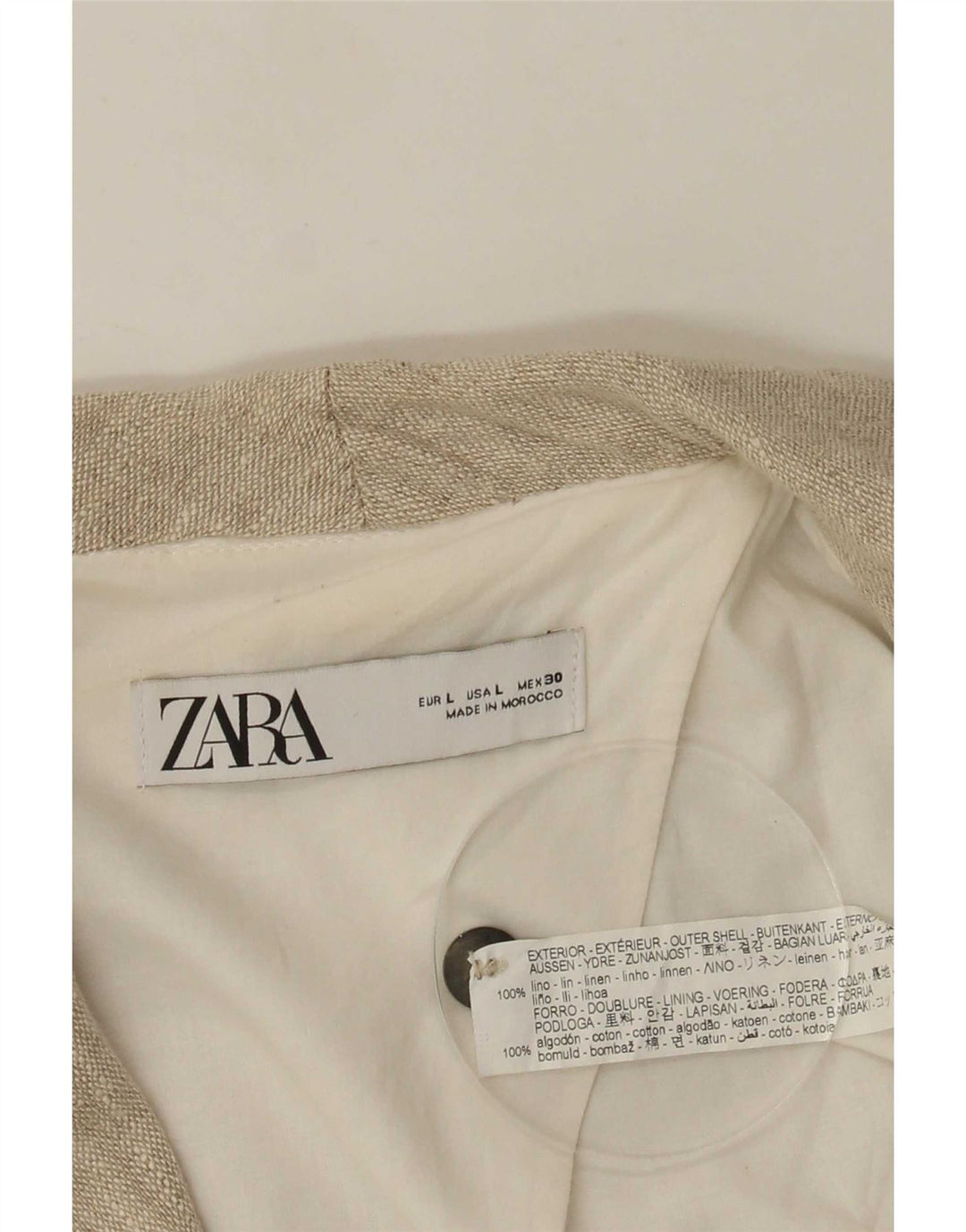 Zara Chaqueta Blazer De Doble Botonadura para Mujer Reino Unido 46 Grande Lino Beige