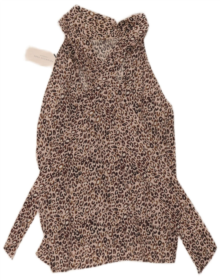 Primrose Top Halter Con Lazo Delantero Para Mujer UK 42 Seda Con Estampado Animal Marrón Medio