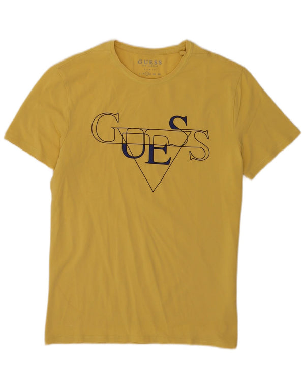 Guess Camiseta gráfica ajustada para hombre Top grande de algodón amarillo