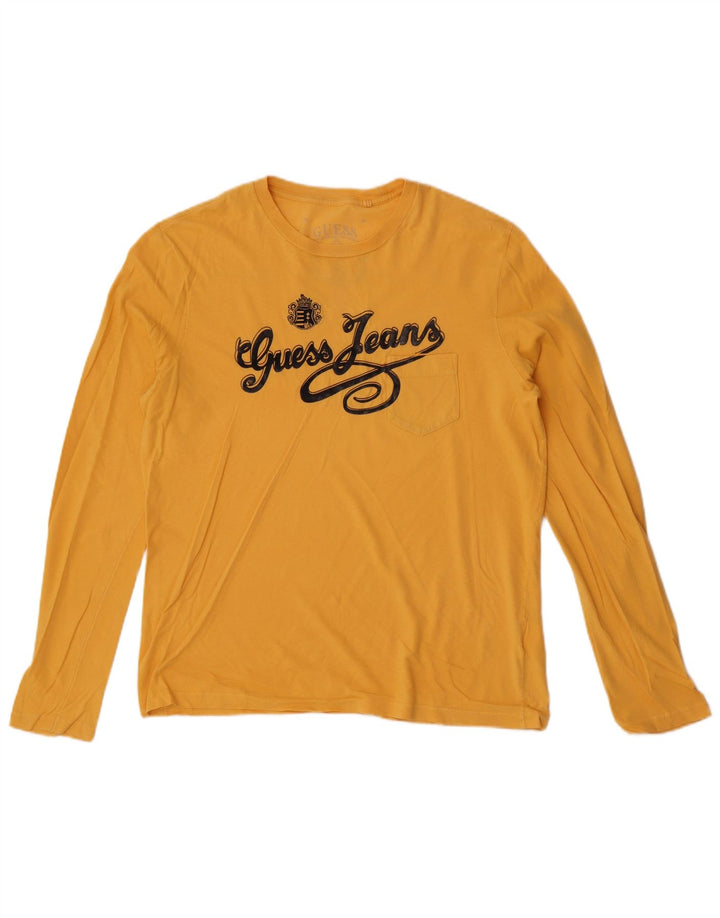 Guess Mens Graphic Top Manga Larga Grande Algodón Amarillo