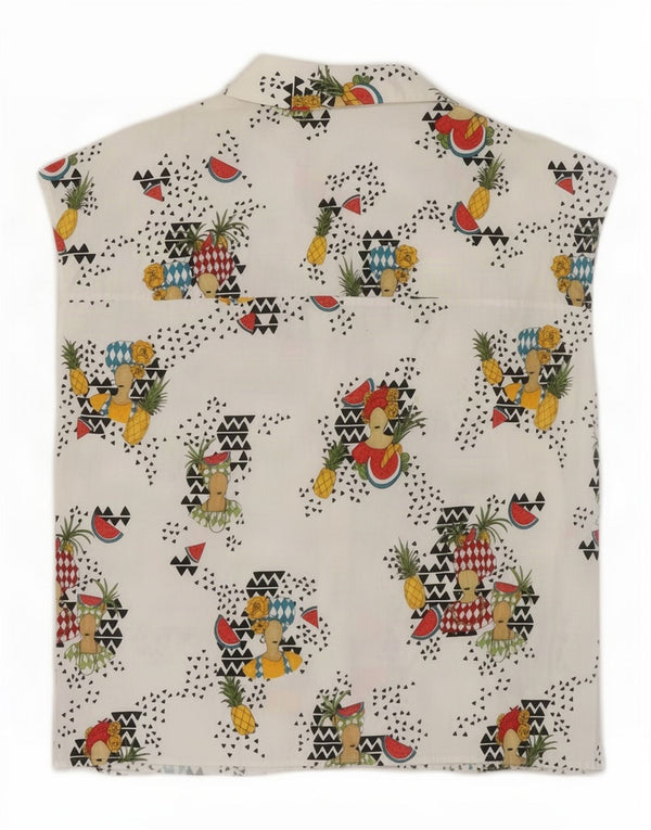 Zara Mujer Camisa Sin Mangas UK 44 Mediano Blanco Algodón Hawaiano