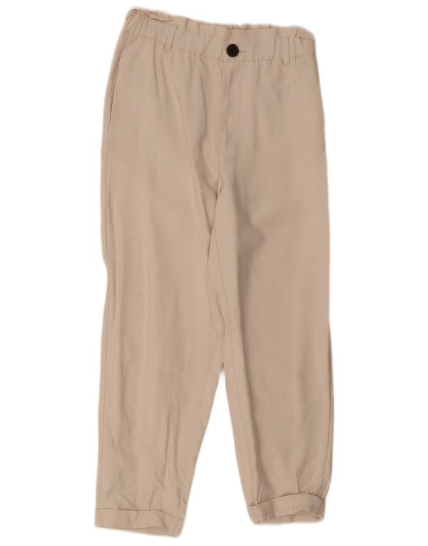 Zara Mujer Pantalones Cortos Cónicos De Cintura Alta Pequeño W26 L25 Viscosa Beige