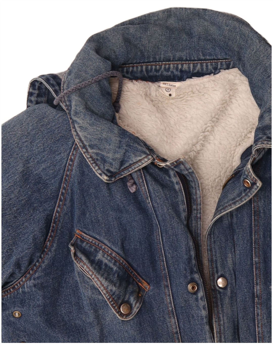 VINTAGE Chaqueta Sherpa de mezclilla con capucha de gran tamaño para hombre Reino Unido 36 Algodón azul pequeño