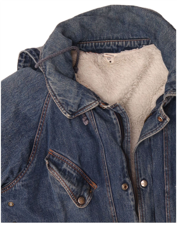 VINTAGE Chaqueta Sherpa de mezclilla con capucha de gran tamaño para hombre Reino Unido 36 Algodón azul pequeño