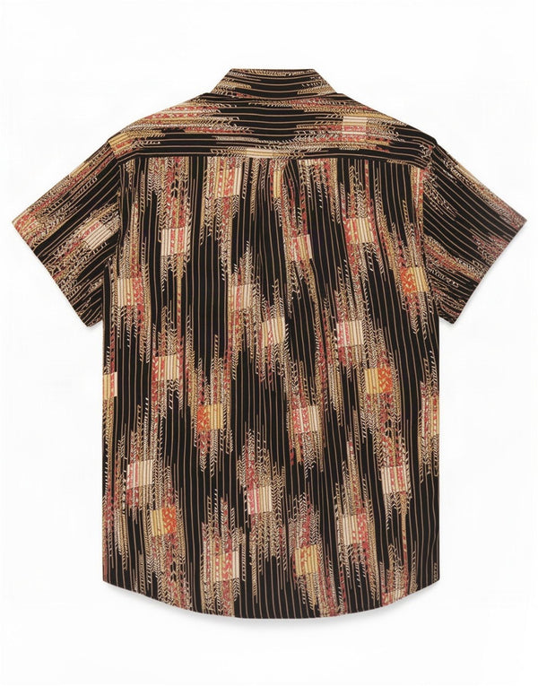 Tipo' S Camisa de manga corta con estampado abstracto para hombre, talla grande, viscosa negra