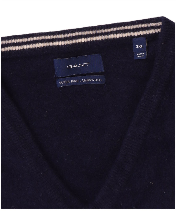 Gant Jersey con cuello en V para hombre, talla 2XL, lana azul marino