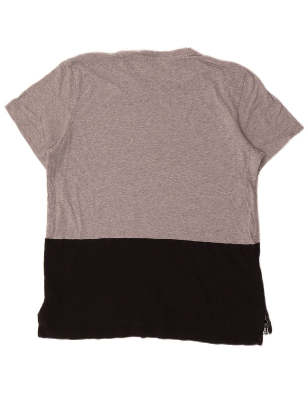 Adidas Hombre Camiseta Gráfica Top Grande Gris Colorblock Algodón