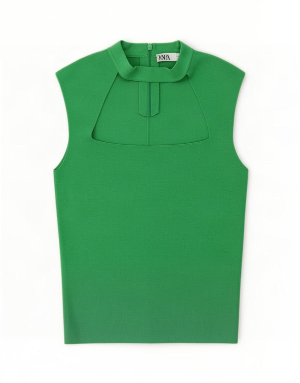 Zara Blusa Corta Sin Mangas para Mujer Top UK 10 Small Viscosa Verde