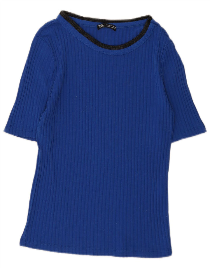 Zara Mujer Camiseta Top UK 12 Azul Medio