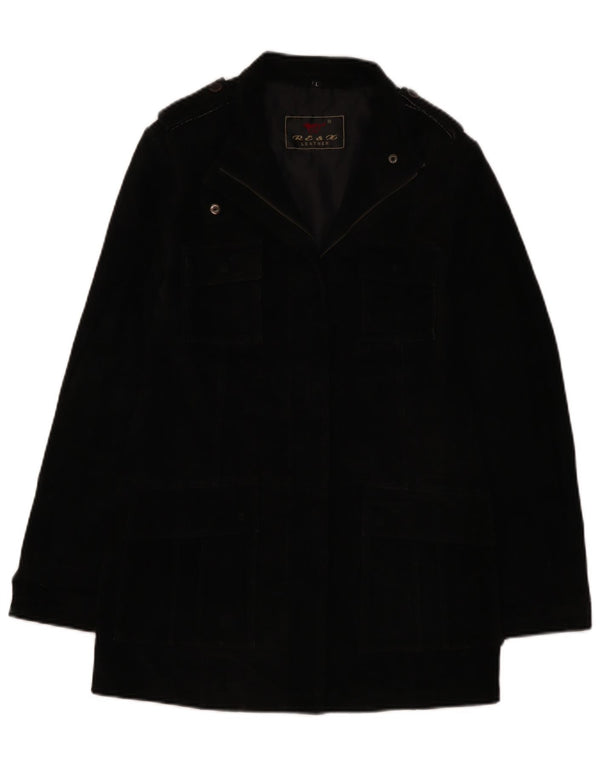 Vintage mujer militar ante cortavientos chaqueta Reino Unido 16 cuero negro grande