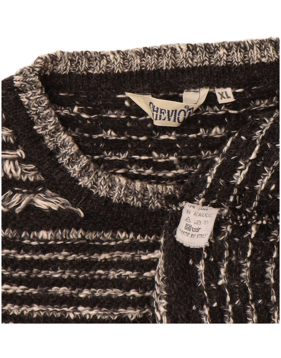 VINTAGE Jersey de cuello redondo para hombre XL Lana geométrica negra