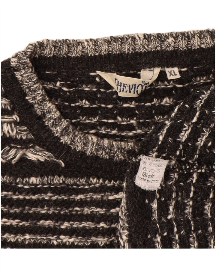 VINTAGE Jersey de cuello redondo para hombre XL Lana geométrica negra