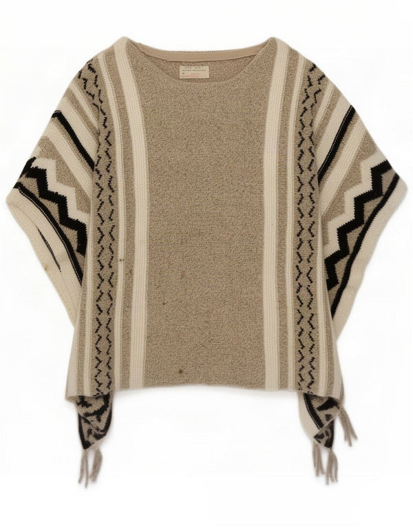 Zara Girls Poncho Jumper 11-12 Years Beige Geometric Acrylic