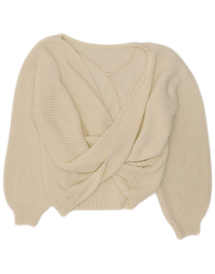 Vintage mujeres de gran tamaño barco cuello jersey suéter Reino Unido 14 blanco medio