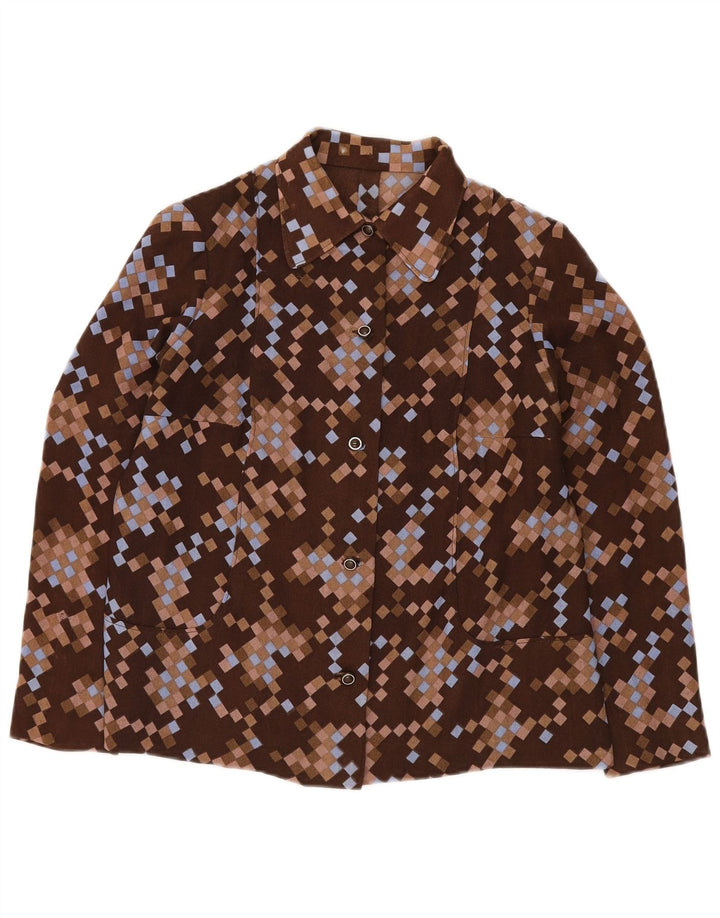 VINTAGE Chaqueta Bomber Mujer Reino Unido 12 Marrón Medio Geométrico