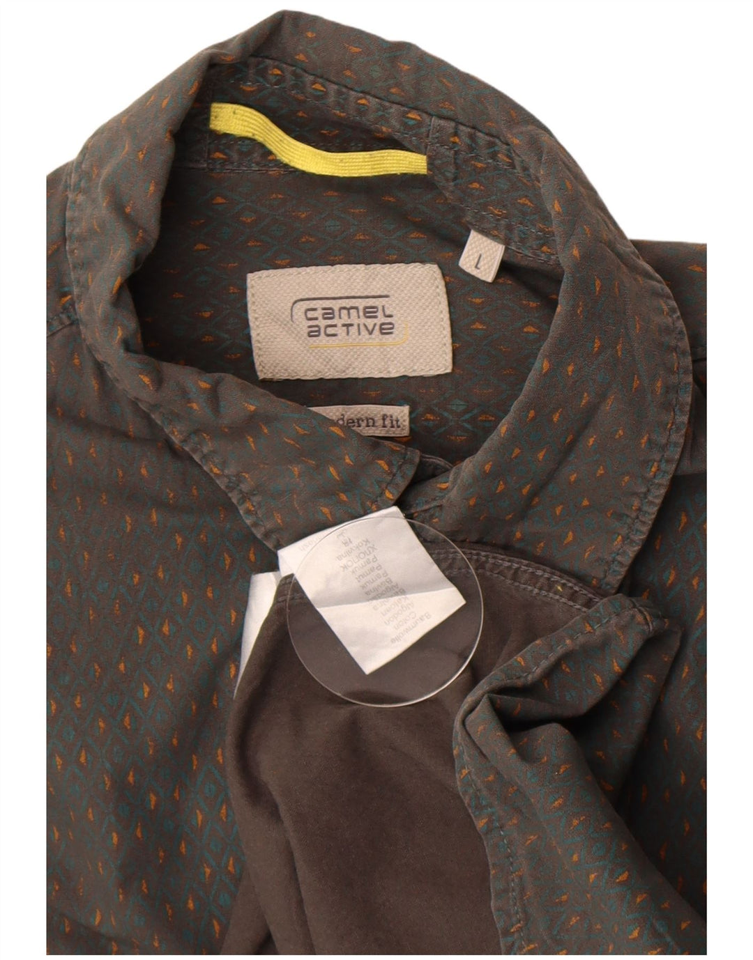 Camel Active Camisa de corte moderno para hombre Algodón geométrico gris grande