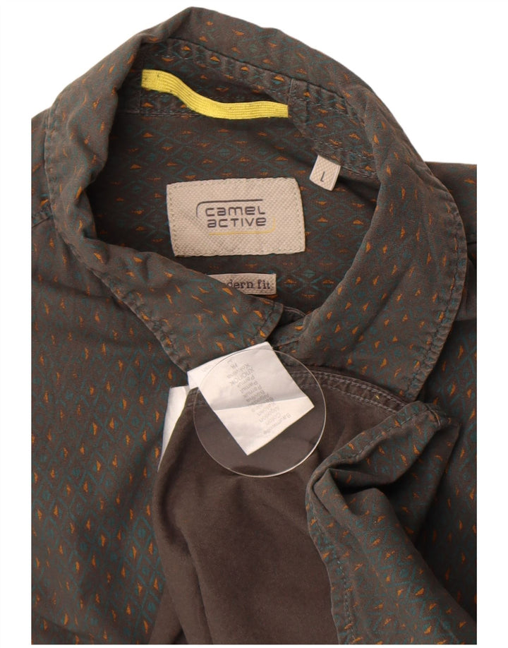 Camel Active Camisa de corte moderno para hombre Algodón geométrico gris grande
