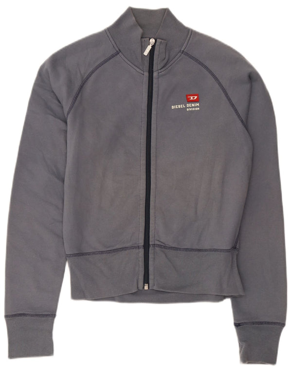 Diesel Mujer Crop Chándal Top Chaqueta UK 40 Grande Gris Algodón