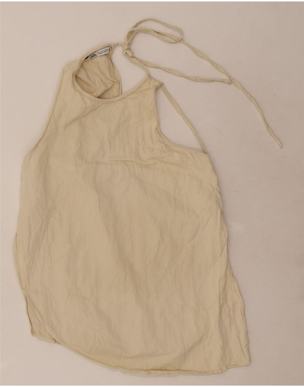 Zara Mujer Halter Top UK 10 Small Off White Viscosa